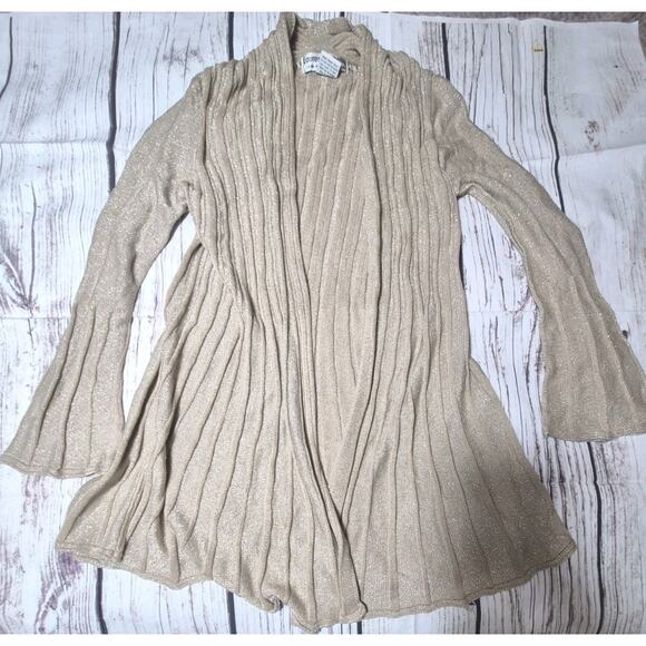 Lauren Michelle Metallic Gold Ribbed Knit Open-Front Duster Cardigan Women Small - Picture 1 of 7